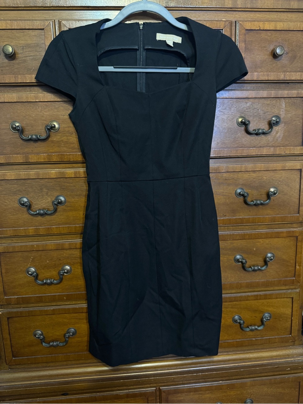 Banana Republic Black Sheath Dress Petite 2P Career Office Square Neck Classic